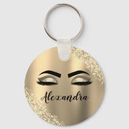 Gold Glitter Sparkle Eyelashes Monogram Name Schlüsselanhänger