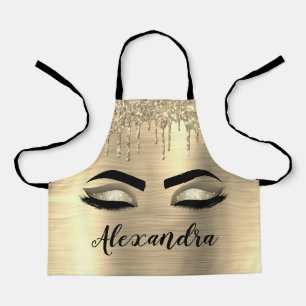 Gold Glitter Sparkle Eyelashes Monogram Name Schürze