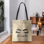 Gold Glitter Sparkle Eyelashes Monogram Name Tasche<br><div class="desc">Gold Imitats Foil Metallic Sparkle Glitzer gebürstete Metal Monogram Name and Initial Eyelashes (Lashes),  Eyelash Extensions and Eyes Blush Pink Makeup Bag. Das Kissen ist das perfekte Geschenk zum 16. Geburtstag,  Hochzeit,  Brautparty,  Jubiläum,  Babydusche oder Junggeselinnen-Abschied für jemanden,  der sein Zimmer im trendigen coolen Stil dekoriert.</div>