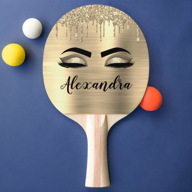Gold Glitter Sparkle Eyelashes Monogram Name Tischtennis Schläger (Von Creator hochgeladen)