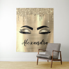Gold Glitter Sparkle Eyelashes Monogram Name Wandteppich