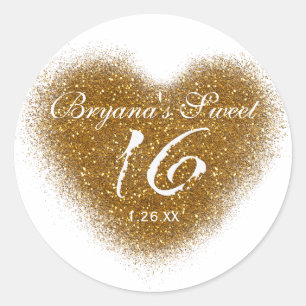 Gold Glitter Spill Sweet 16 Herz Party Aufkleber