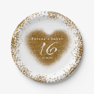 Gold Glitter Spill Sweet 16 Herz Party Teller