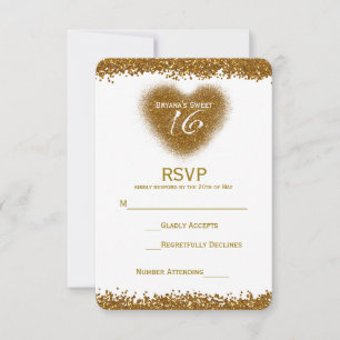 Gold Glitter Spill Sweet 16 Herz RSVP-Karte RSVP Karte