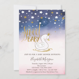 Gold Glitter Stern, Schwan Baby Shower Einladung