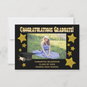 Gold Glitter Sterne Gratulations Absolventenfoto  Mitteilungskarte