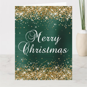Gold Glitter Tanne Grün Folie Groß Frohe Weihnacht Karte