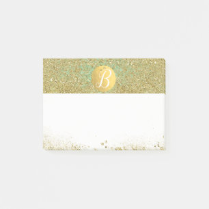 Gold Glitter & Teal Aqua Glam Individueller Monogr Post-it Klebezettel