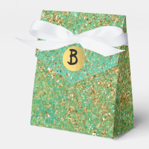 Gold Glitter & Teal Aqua Glam Monogram Party Geschenkschachtel