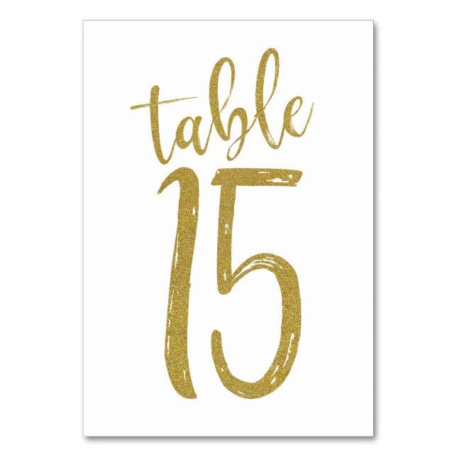 Gold Glitter Tisch Nummer 15 Tischnummer (Vorderseite)