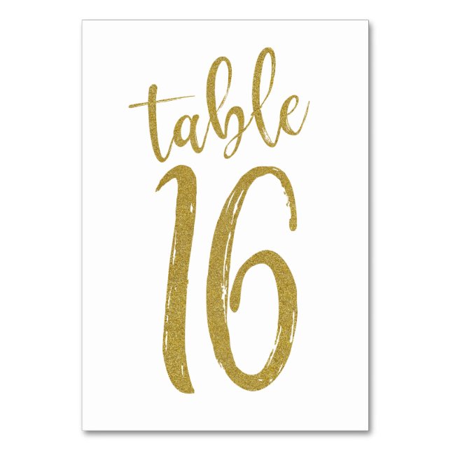 Gold Glitter Tisch Nummer 16 Tischnummer (Vorderseite)