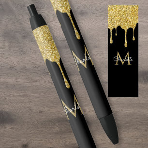 Gold Glitter Tropf Monogram Elegantes Mädchen-Skri Kugelschreiber