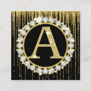 Gold Glitter Tropf Monogramm Anfangsbuchstabe Pers Quadratische Visitenkarte