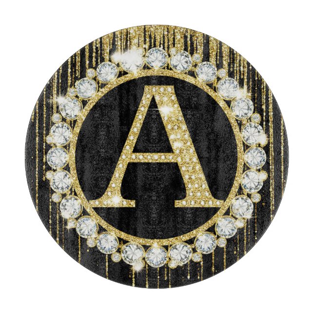 Gold Glitter Tropf Monogramm Anfangsbuchstabe Pers Schneidebrett (Vorderseite)
