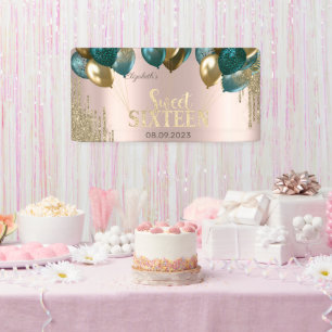 Gold Glitter-Tropfen Ballons Rose Gold Sweet 16 Banner