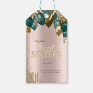 Gold Glitter-Tropfen Ballons Rose Gold Sweet 16 Geschenkanhänger