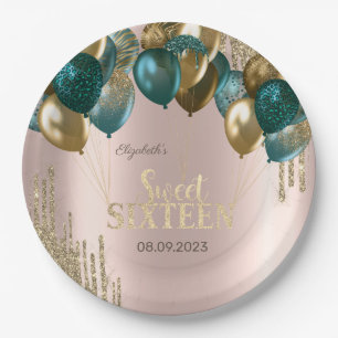 Gold Glitter-Tropfen Ballons Rose Gold Sweet 16 Pappteller