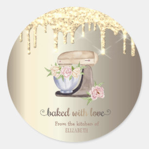 Gold Glitter-Tropfen Blumen Cake Mixer Runder Aufkleber