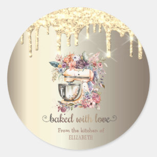 Gold Glitter Tropfen Blumen Mixer Küche Runder Aufkleber