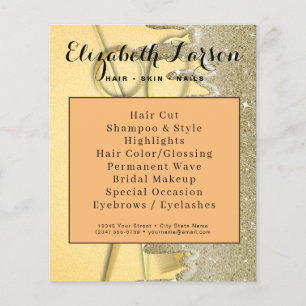 Gold Glitter Tropfen Friseur Salon Haarstudio Flyer