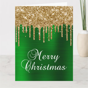 Gold Glitter-Tropfen Grüne Folie Frohe Weihnachten Karte