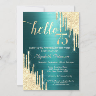 Gold Glitter Tropfen Grüner Metallic 75. Geburtsta Einladung