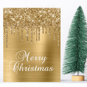 Gold Glitter Tropfen Metallic Frohe Weihnachten Karte