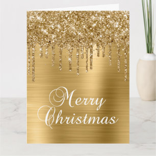 Gold Glitter Tropfen Metallic Frohe Weihnachten Karte