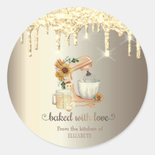 Gold Glitter Tropfen Mixer Sonnenblumen Küche Runder Aufkleber