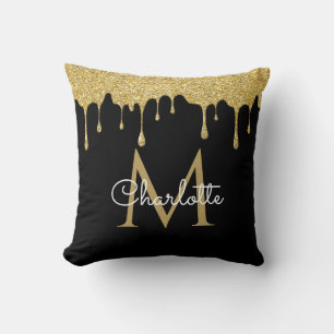 Gold Glitter Tropfen Monogram Elegantes Skript Sch Kissen