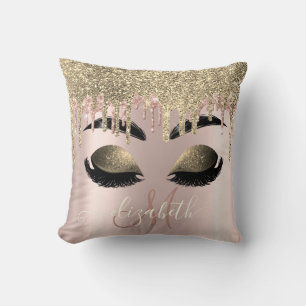 Gold Glitter Tropfen Monogram Falsche Wimpern Kissen