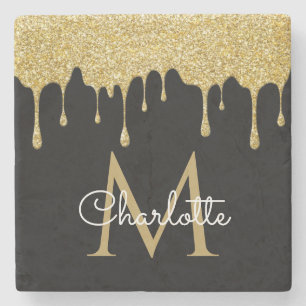 Gold Glitter-Tropfen Monogramm Eleganter Mädchen-S Steinuntersetzer