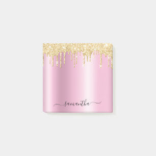 Gold Glitter Tropfen Pink Schimmer Glam Name Post-it Klebezettel