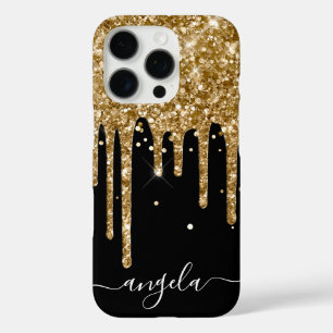 Gold Glitter Tropfen Schwarzes Glam Signet iPhone 16 Pro Hülle
