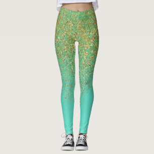 Gold Glitter & Türkis Aqua Glam Glanz Glitter Leggings