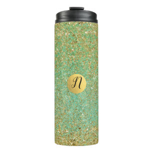 Gold Glitter Türkis Aqua Moderne Glamour Trendig Thermosbecher