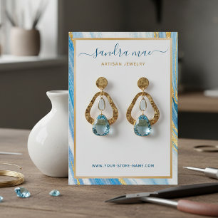 Gold Glitter Türkis Blau Marmor Schmuckanzeigekart Visitenkarte