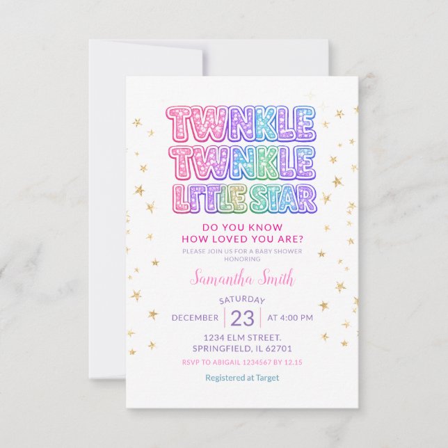 Gold Glitter Twinkle Little Star Baby Shower Einladung (Vorderseite)