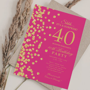 Gold Glitter Überraschung 40. Geburtstag Hot Pink Einladung