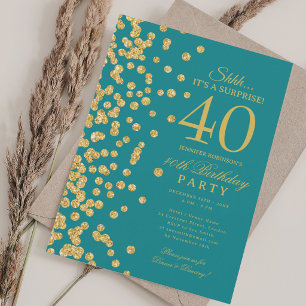 Gold Glitter Überraschung 40. Geburtstag Türkis Einladung