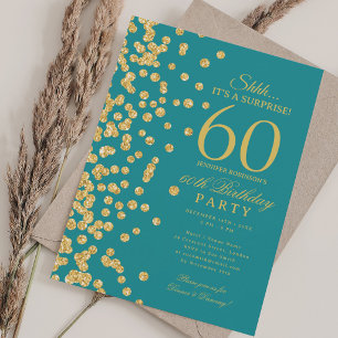Gold Glitter Überraschung 60. Geburtstag Türkis Einladung