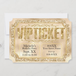 Gold Glitter und Diamanten Ticket Einladung