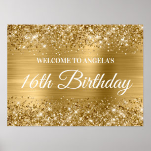 Gold Glitter und Folie 16. Geburtstagsbegrüßung Poster