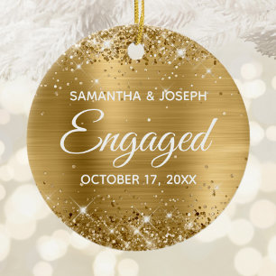 Gold Glitter und glänzende Folie verlobt Keramik Ornament