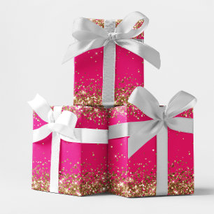 Gold Glitter und Hot Pink Geschenkpapier Set