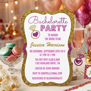 Gold Glitter und Magenta Pink Junggesellinnenabsch Einladung