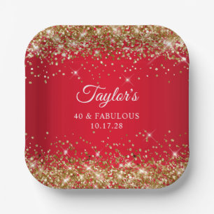 Gold Glitter und Rot 40 & Fabelhaft Pappteller