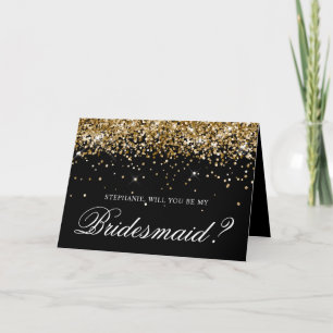 Gold Glitter und schwarzer Brautjungfer Vorschlag Einladung