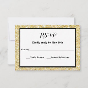 Gold Glitter und schwarzer Rahmen - RSVP-Antwortka RSVP Karte