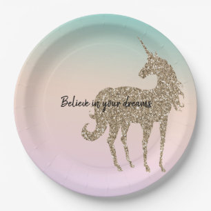 Gold Glitter Unicorn Aqua Peach Pink Shadow Tie Dy Pappteller
